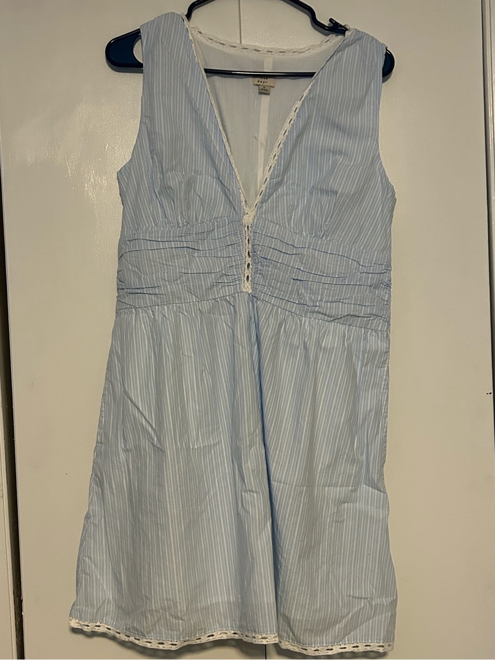 NWOT A New Day Light Blue Striped Women’s Summer Dress with Lace Trim - M